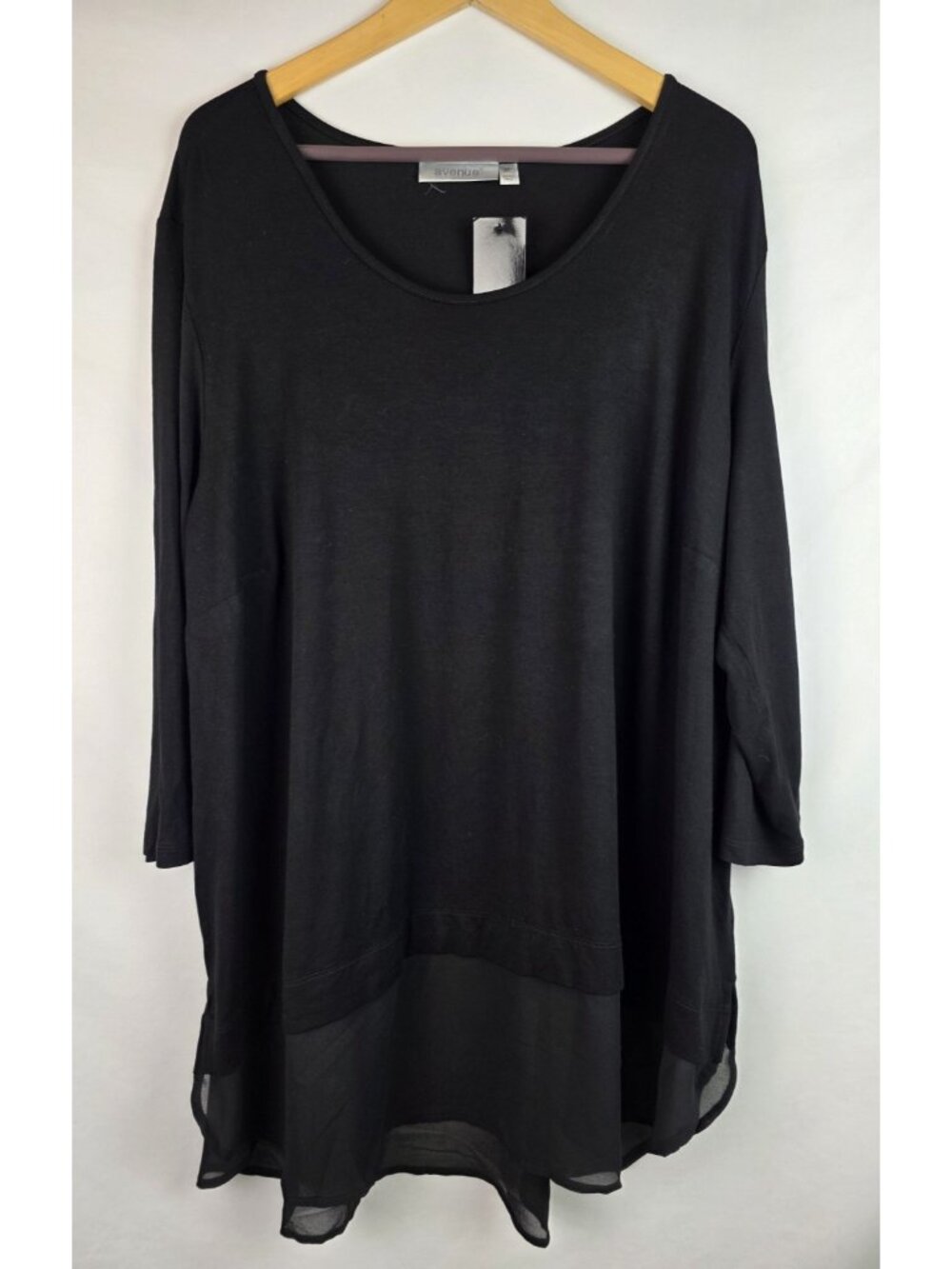 Avenue Women's Tunic Shirt Plus Size 2X Black 3/4 Sleeve Tunic Albany Top